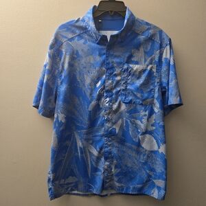 Under Armour UA Dockside Short Sleeve Shirt Mens L Blue Tropical Button Down